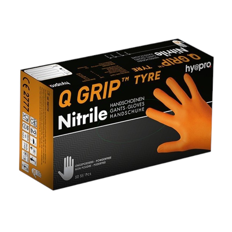 Gant nitrile non poudré - Q Grip Tyre - Orange - L - 50 pièces